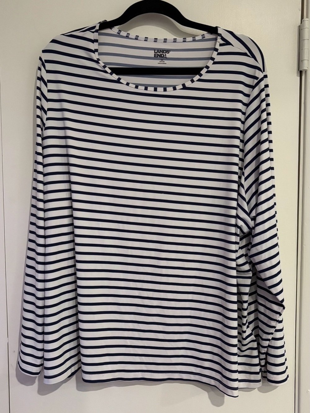 Lands' End Striped Long Sleeve Rash Guard Top in White & Blue Size 3X Like New